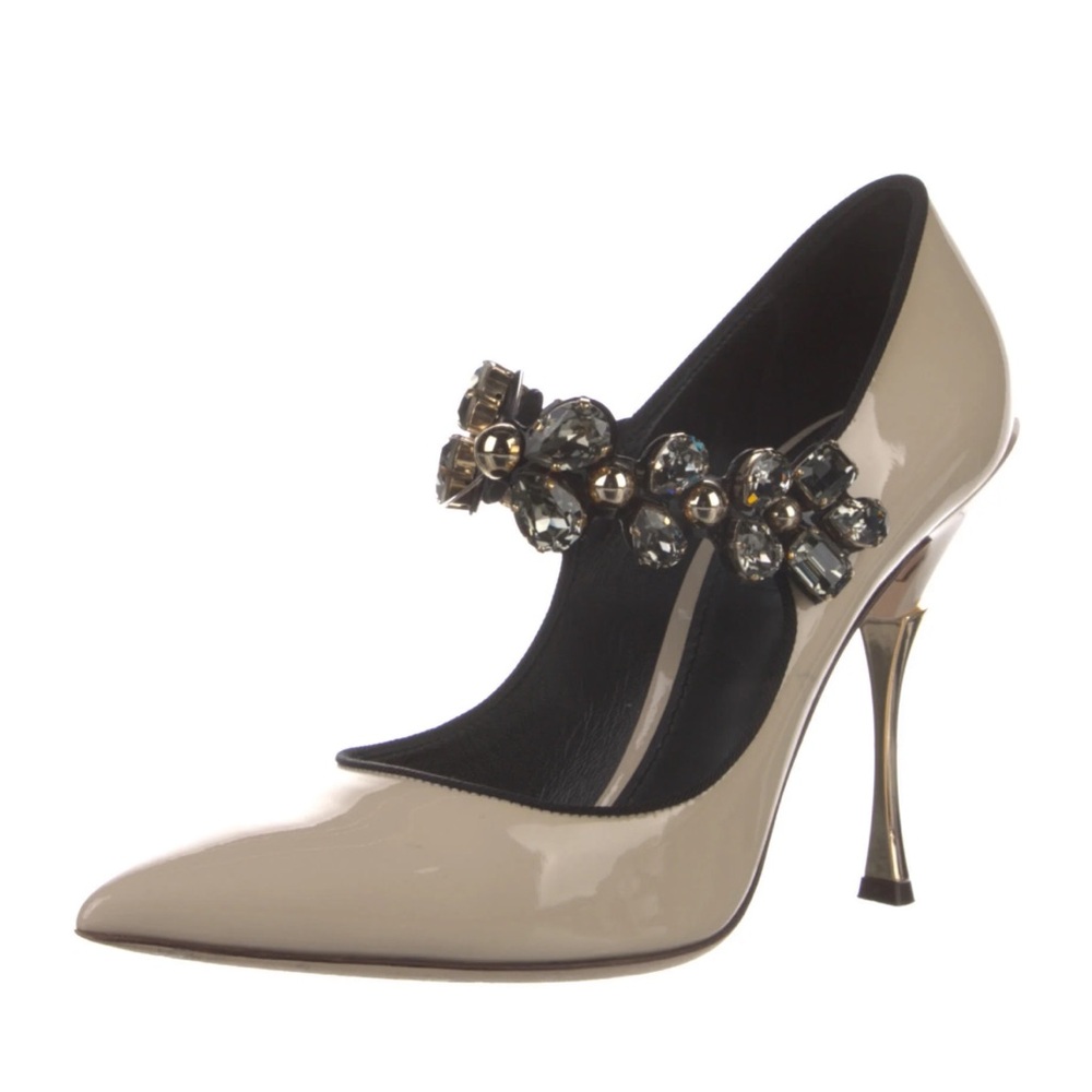 Elegant Beige Heels with Embellished Strap